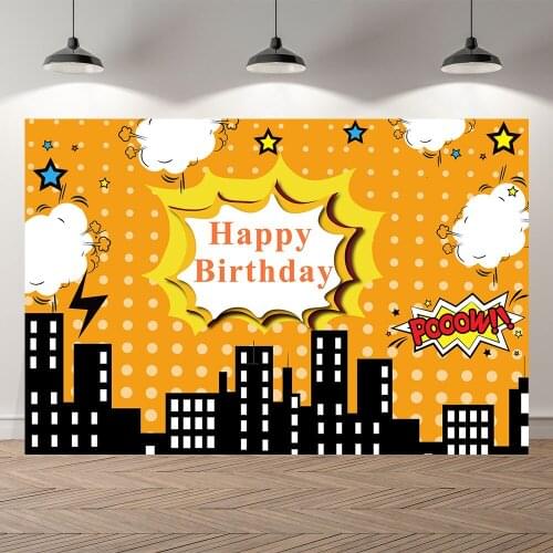 Seekpro Photography Background Super Hero City Cartoon Boom Cloud kids Happy Birthday Party Baby Shower Backdrop Photo Photocall