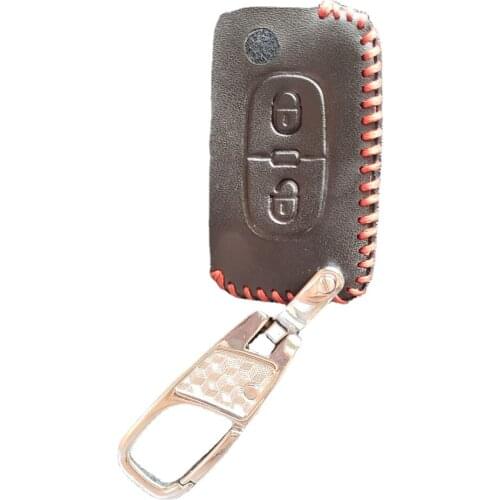 Leather Car Key Holder For Citroen C2 C3 C4 C6 Berlingo For Peugeot 306 407 807 Partner Remote fob Case 2 Button Ring Chain