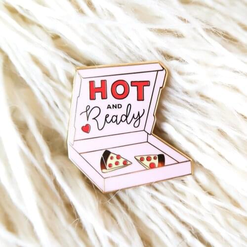 Hot and Ready Hard Enamel Pin Delicious Tasty Pizza Brooch Medal Cute Cartoon Gourmet Lunch Box Badge Unique Jewelry Gift