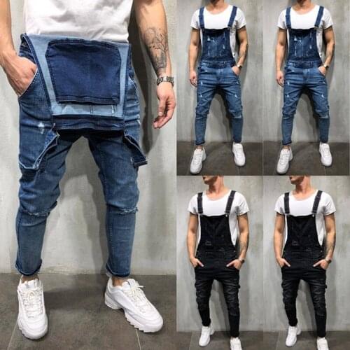 Fashion Mens Ripped Skinny Jeans Destroyed Frayed Slim Denim Pant Overalls Zipper