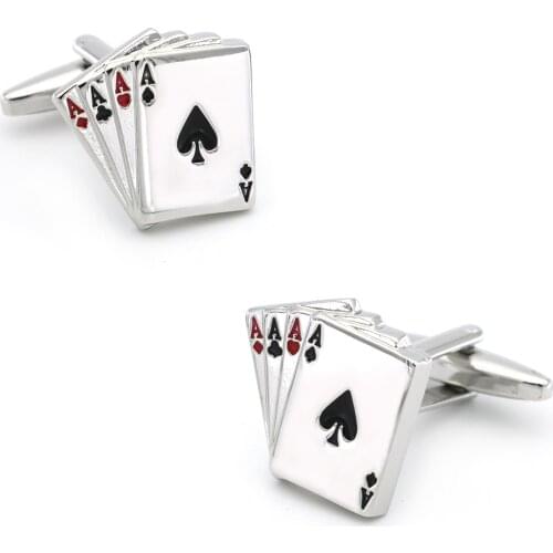 Mens Poker Cuff Links Copper Material Playing Card 4 Ace