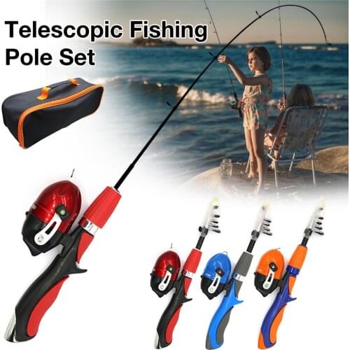 Kit Fishing Kids Fishing Pole Set With Telescopic Fishing Rod & Spinning Reel Baits Hooks Saltwater Freshwater Travel Pole Set