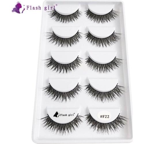 Flash girl false lashes #F22 100% Handmade NATURAL AND THICK 3D Mink Lashes 5 pair/tray Private Label Eyelashes Extension