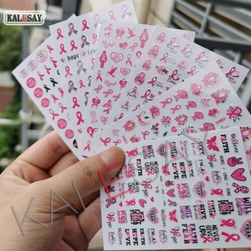 Pink Ribbon Health Nail Art Stickers 3D Decals Manicure Accessories Salon Women Gift Sticker Decal Heart Star Letter
