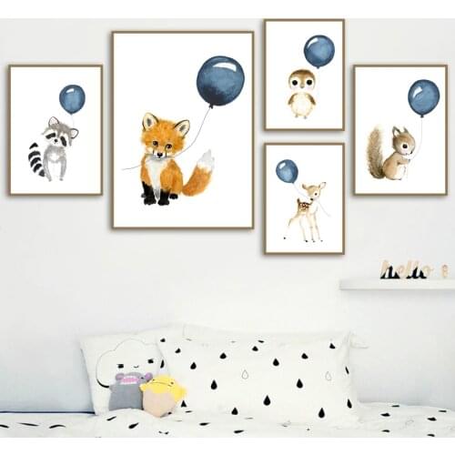 Wall Art Canvas Painting Cute Raccoon Squirrel Penguin Balloon Nordic Posters And Prints Nursery Wall Pictures Kids Room Decor