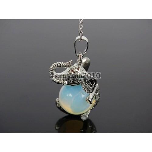 Natural White Opalite Gems Stone Round Ball Chakra Healing Elephant Pendant Necklace Beads Healing Jewelry Design 10Pcs/Pack
