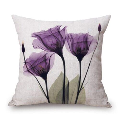 HOT SALE 45x45cm Modern Ink Painting Flower flax Throw Pillow Case Waist pillow Cover purple