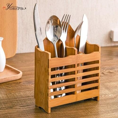 OYOREFD Natural Bamboo Tableware Holder Multi-function Chopsticks Fork Spoon Drain Drying Rack Kitchen Cutlery Organizer