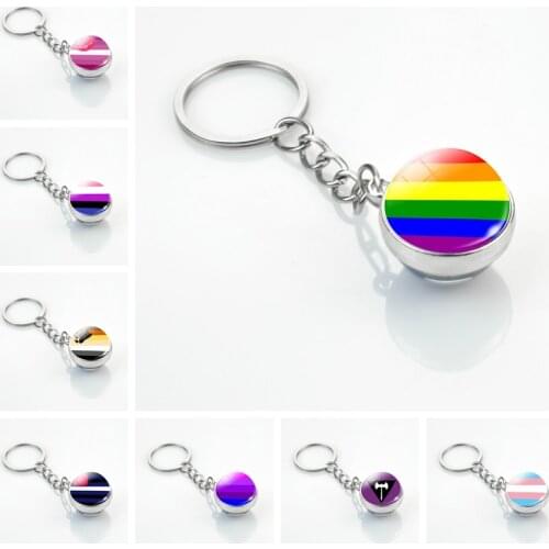 Rainbow Flag Pride Day Double-sided GlassBall Keychain Gay KeyRing Jewelry Pendant Bisexual Jewelry Fashion Keychain Accessories