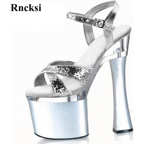 Rncksi Lady Sexy Wedding Party Square Heels Shoes Comfortable Women Sandals With Patform 18cm High Heels Pole Dance Sandals