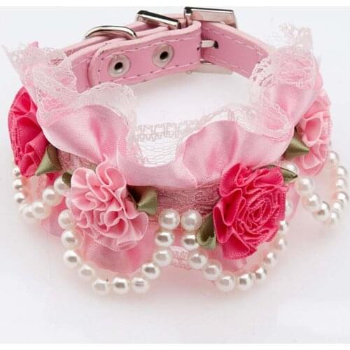 Adjustable Beaded Pet Necklace Dog Puppy & Cat Kitty Buckle Collar with 4 Strings of Pearls Lace Collars for Dogs Accessories