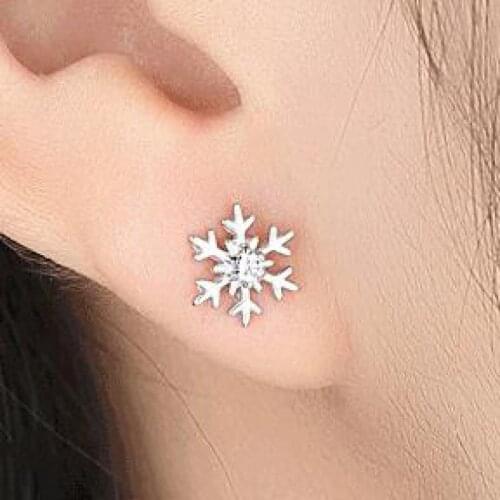 Stud Earrings Silver Color Snowflake Flower Earrings For Women Earing Earings Jewelry Earring Brincos Christmas New Years Gift