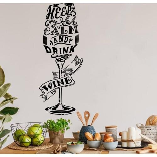 Keep Calm Drink Wine Cup Wall Decal Kitchen Man Cave Bar Pub Inspirational Quote Bottle Wall Sticker Resturant Vinyl Decor