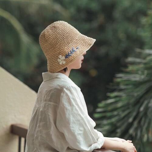 2021 NEW FASHION Embroidery Folding Straw Hat Womens Summer Outing Sun Visor Holiday Cool Hat Seaside Beach Hat Tide Summer Hat