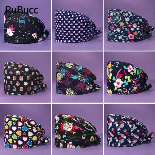 Unisex 100% Cotton Multicolor Tie Back Clinical Doctor Lab Cap Medical Surgical Hat Nurse Dentist Pet Clinic Scrubs Medical Hat