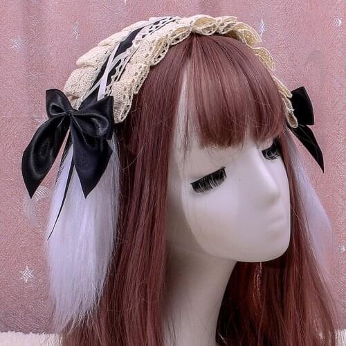 Cute Rabbit Ear Lace Bowknot Housemaid Cosplay Headband Women Girls Headwear Hair Accessoires Birthday Party Performance Props