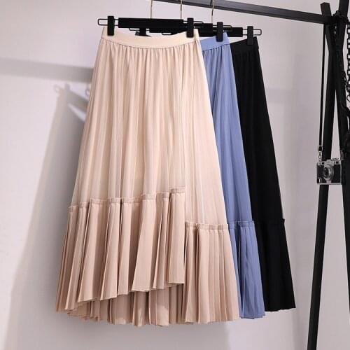 2020 vintage Plus Size Womens Spring Summer elastic waist mesh pleated Skirts Womens irregular Skirt m498