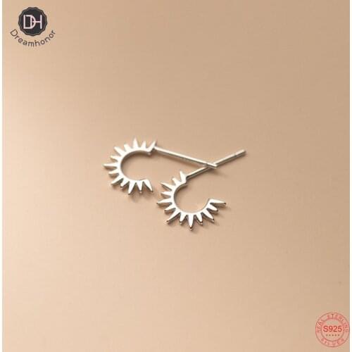 Dreamhonor Geometric Punk Style Half Round Stud Earrings Women 925 Sterling Silver Party Jewelry