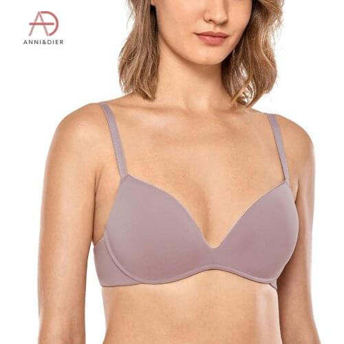 Womens Seamless Smooth Lightly Padded Wirefree Push Up T-shirt Plunge Bra