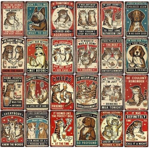 Animal Dog Cat Vintage Metal Poster Home Decor Retro Tin Sign For Pub Bar Club Decorative Plate Poodle Wall Plaque 20x30cm