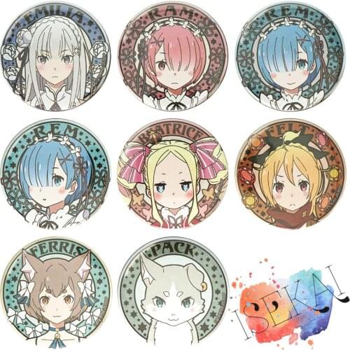 Rezero Anime Badge Rem Ram Emilia Felix Felt Feruto Re:Zero kara Hajimeru Isekai Seikatsu Relife Metal Badge Brooch Pins