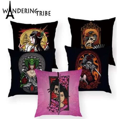 1 Pcs Japanese-Style Patterned Cushion Cover Decorative Pillowcase Home Cushion Cover Portrait Printing Pillowcase Funda Cojines