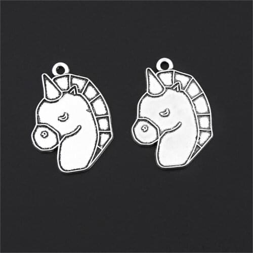 10Pcs Silver Color Mini Unicorn Horse Charms Making Animal Pendant Accessories Diy Jewelry Dropshipping 29X21mm A3186