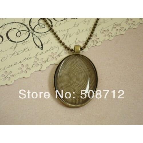 30sets Antique Bronze Oval Pendant Tray Blanks / Pendant Settings with Matching Glass Cabochons