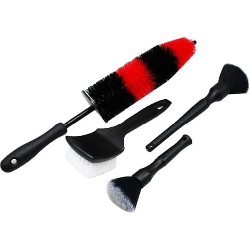 4Pcs Car Detailing Brush Set, Long Easy Reach Rim Brush, Short Handle Wheel & Tire Brush, Soft Cleaning Detail Brush
