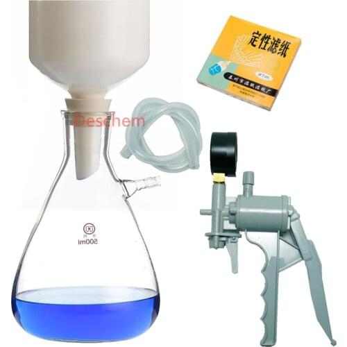 500ml,Filtration Buchner Funnel Kit,Suction Flask,Handle Vacuum Pump,Filter Pape