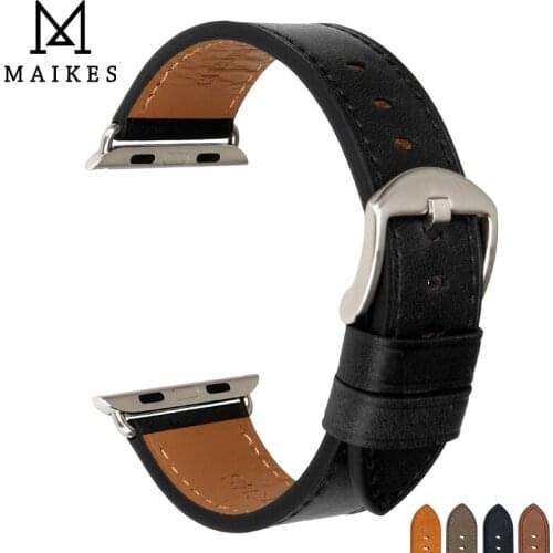 MAIKES Watch Accessories Genuine Leather For Apple Watch Band 44mm 42mm iwatch 4 3 2 1 Apple watch Strap 40mm 38mm Watchbands