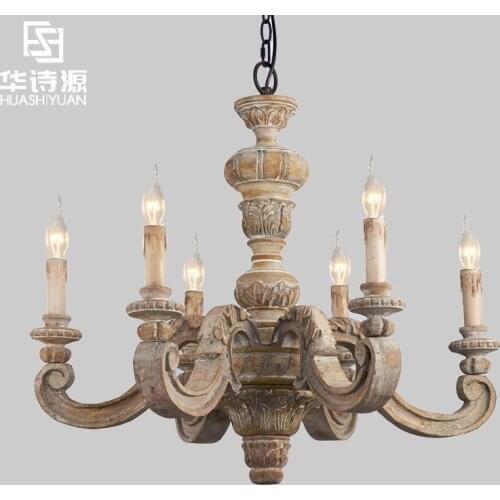 American country wooden art living room lamp Nordic solid wood bar table retro dining room villa bedroom chandelier