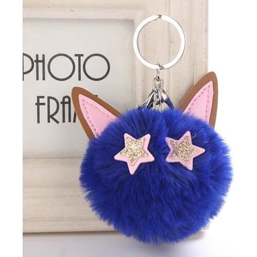 Hot Sale PomPom Keychains Cat Ears Fur Ball Keyring Fluffy Bag Charms Key Holder For Women Girl Pendant Christmas Gift 2021 New