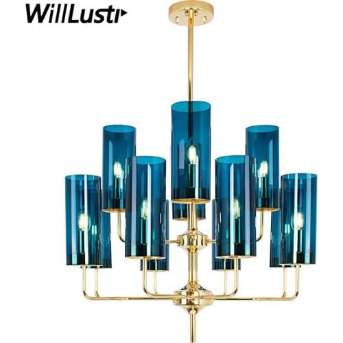 Cognac Blue Glass Pendant Light Metal Suspension Lamp Hotel Restaurant Mall Lounge Dining Bedroom Modern Iron Hanging Lighting