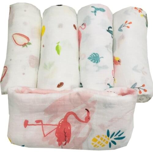 INS Hot Flamingo 70% Bamboo Fiber 30% Cotton Baby Blankets Bedding Swaddle Wrap For Newborn Gauze Muslin Blanket Soft Breathable