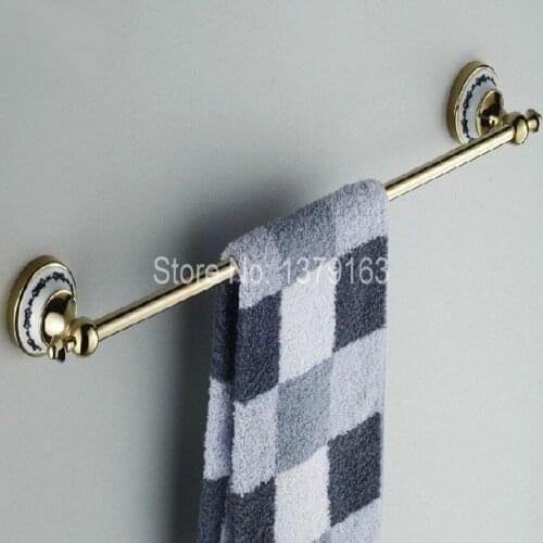 Gold Color Brass Ceramic Flower Bathroom Accessory Wall Mounted Bath Single Brass Towel Bar or Towel Rail Rack aba254