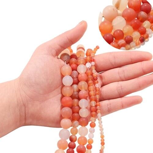 Natural Matte Orange Red Agates Stones Round Loose Spacer Beads For Jewelry Making DIY Necklace Needlework 1Strand 4 6 8 10 12mm