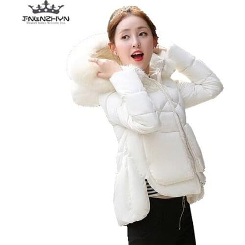 Tnlnzhyn 2019 New Winter Women Coat Fake Fur Collar Down Cotton Jacket Thick Hooded Women Winter Coat Warm Short Jacket Y446