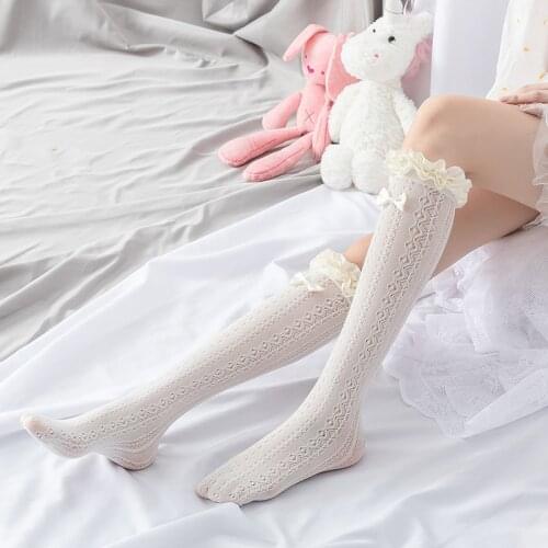 Summer Maid Lolita Socks Knee High Women Long Net Sock Cosplay Costumes Accessories Nylon Lace bow Socks Anime Cartoon Girl Gift
