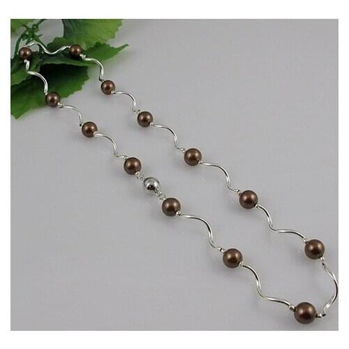 Unique Pearls jewellery Store,Single String Tube Silver Coffee Shell Pearl Necklace,Magnet Clasp,Charming Girl Wedding Gift