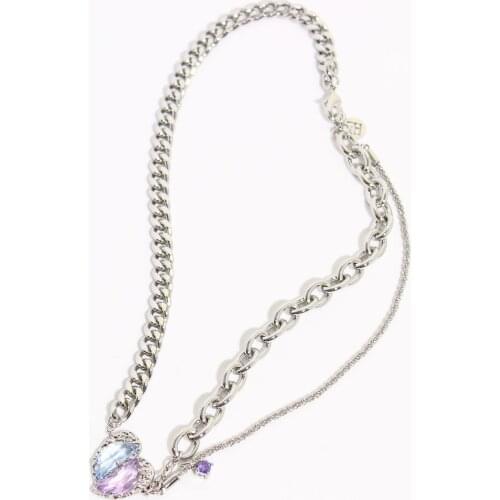 Love heart series metal wind stitching collision color love gem European and American niche necklace