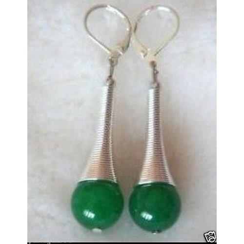 Fashion Long horn shape natural green jade earring Pair style Fine jewe Noble Natural jade FREE SHIPPING