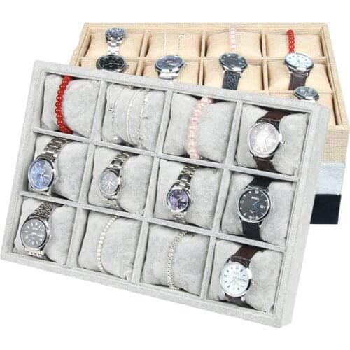 Fashion Grey Velvet Jewelry Tray Jewelllery Storage Box Watch Holder Necklace Ring Earrings Pendant Uncovered Display Organizer