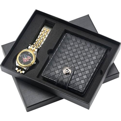 Keller & Weber Men Watch U.S Style Luxury Stainless Steel Quartz Silver Golden Male Clock Wallet Gift Set for Dad Boyfriends