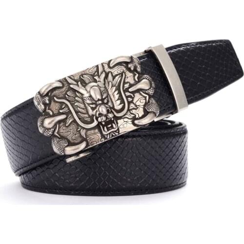Mens Leather Ratchet Belt Fashion Business Belts for Men Automatic Buckle Belt Width:3.5cm Length:110-125cm