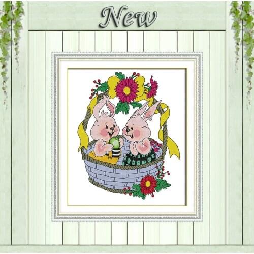 Two little rabbit animal cartoon diy painting counted print on canvas DMC 14CT 11CT Cross Stitch Needlework Sets Embroidery kits