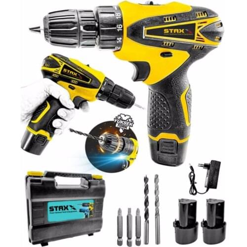 Staxx Power Multi Speed BL1244M 12V Dual Cordless Rechargeable Screwdriver Drill Set + 5 Pcs Titanium End Gift professional use hobby