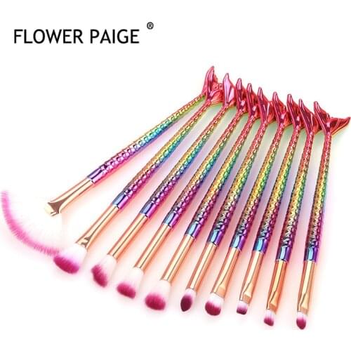 FLOWER PAIGE 7/10pcs Kits Makeup Brushes Eyeshadow Cosmetics High Quality Set Of Bronzer Mermaid Highlighter Foundation