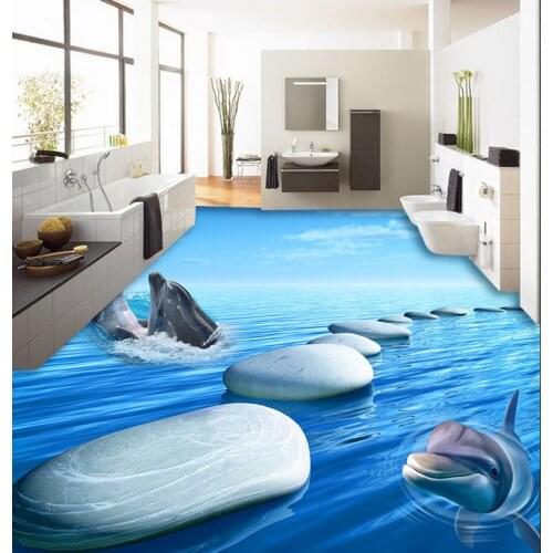 Floor 3d painting dolphin Waterproof floor mural painting self-adhesive Custom 3D photo floor