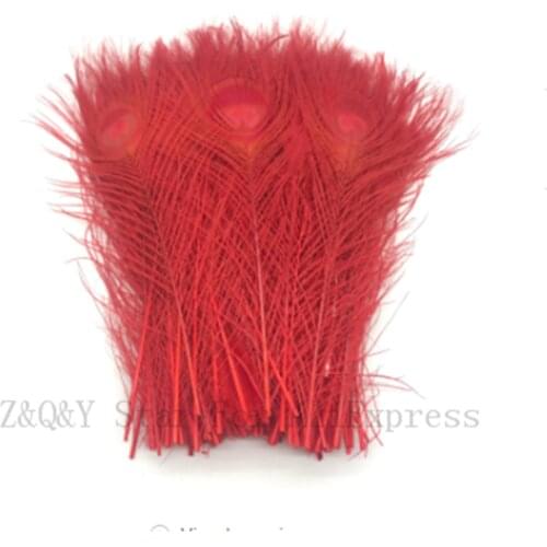 Natural 25--30CM (10-12 inches) peacock feather dyed red 50-100 DIY craft jewelry show mask accessories feather